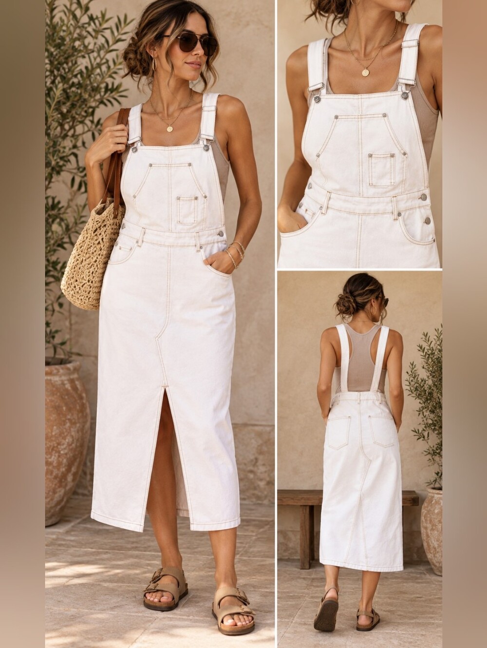 Zara Contrast Stitch Denim Pinafore Dress